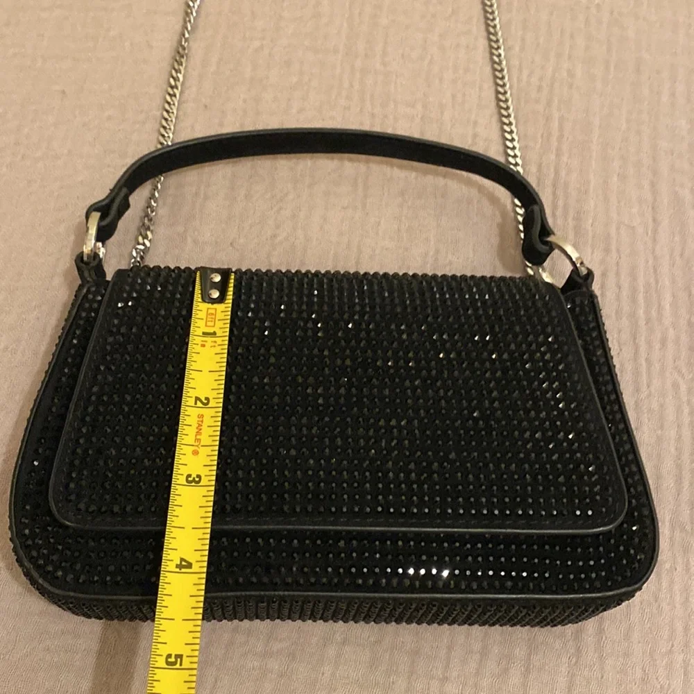 Mango MINI RHINESTONE CHAIN BAG Elegant Black Beaded Handbag